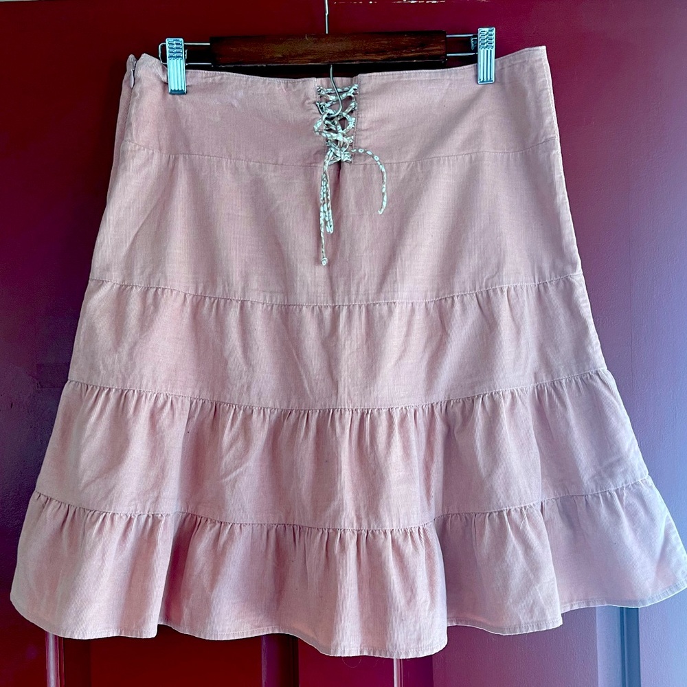 Vintage American Eagle blush pink corduroy corset style skirt Corset is in back